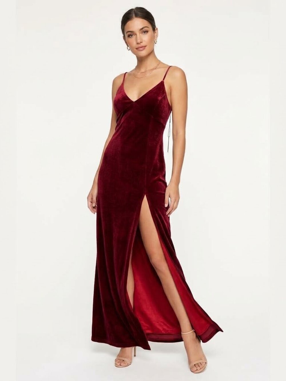 Lulu's Burgundy Velvet Slip Maxi Dress